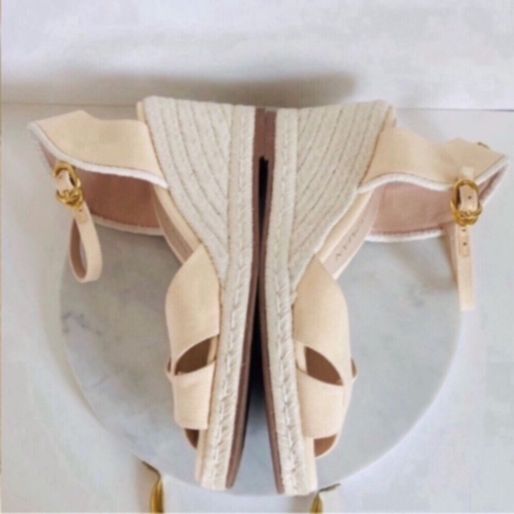 STUART WEITZMAN MIRELLA Cream Crisscross Wedge Espadrille Sandals - Picture 8 of 16